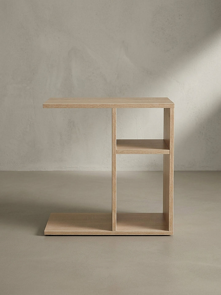 Couchtisch klein modern aus folierter Spanplatte in Sonoma Eiche Seitenprofil Ansicht ohne Dekoration_
