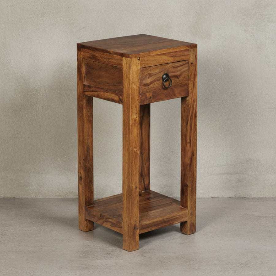 Massivholz Beistelltisch Sheesham_ 30x30x68cm_ mit Ablage und Schublade - Handgefertigt - KADIMA DESIGN_Größe_ 30x30x68 cm_