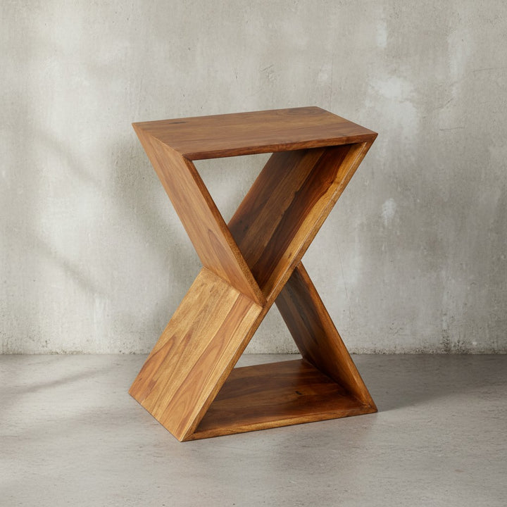 Extravaganter Beistelltisch aus Sheeshamholz_ X-förmige Konstruktion_ 2 Ablagen - KADIMA DESIGN_Größe_ 43x30x60 cm_