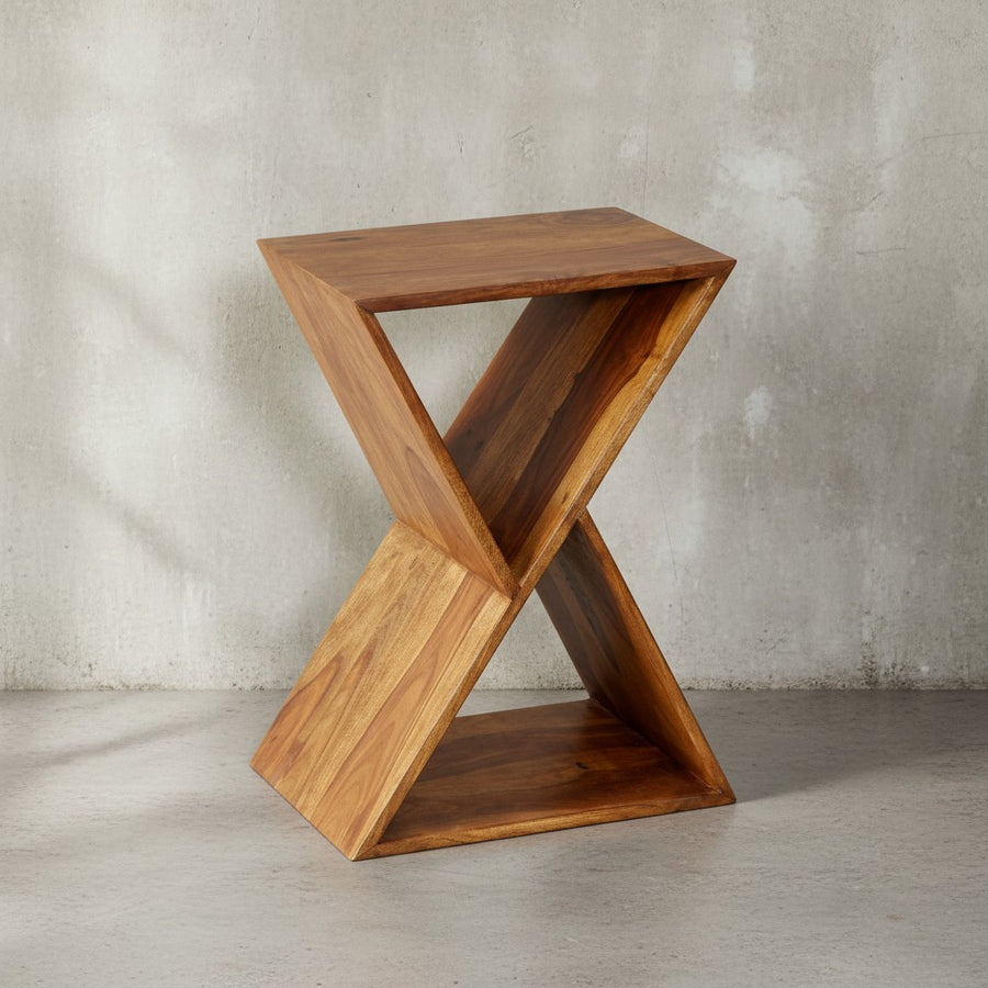 Extravaganter Beistelltisch aus Sheeshamholz_ X-förmige Konstruktion_ 2 Ablagen - KADIMA DESIGN_Größe_ 43x30x60 cm_