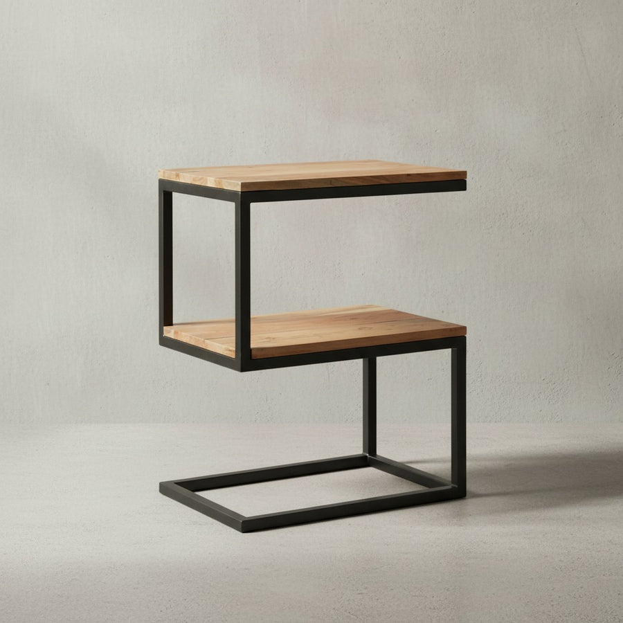 Beistelltisch Massivholz INDI_ S-Design_ Schwarz/Metallgestell_ 2 Ablageflächen - KADIMA DESIGN_Farbe_ Beige_ Größe_ 45x30x60 cm_
