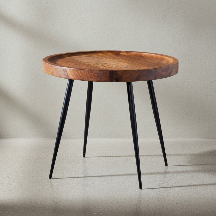 Massiver Beistelltisch aus Sheeshamholz und Metall_ Industrial-Design_ vielseitig einsetzbar_ 50 kg Belastbarkeit - KADIMA DESIGN_Größe_ 46x46x40 cm_