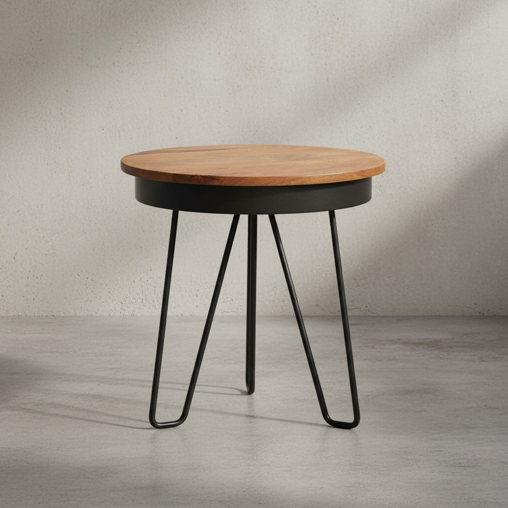 Sheeshamholz Metall Beistelltisch im Industrial-Stil_ vielseitig einsetzbar_ stabil - KADIMA DESIGN_Größe_ 43x43x45 cm_