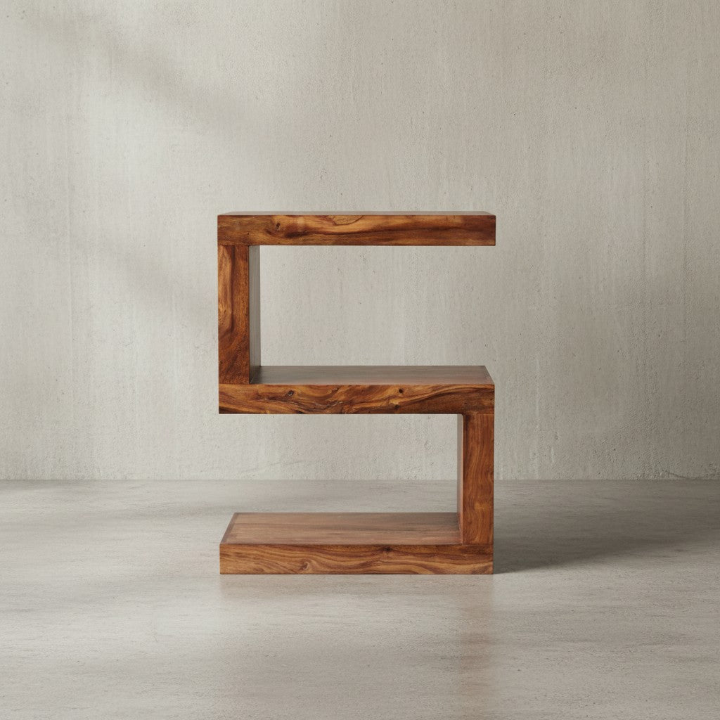 Beistelltisch &quot;S&quot; Cube NAKO_ Sheesham-Holz_ S-Form_ 44x30 cm_ 60 cm Höhe_ handgefertigt - KADIMA DESIGN_Farbe_ Braun_ Größe_ 44x30x60 cm_