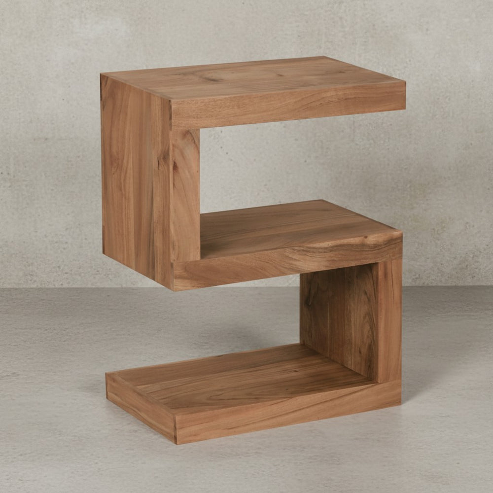 Beistelltisch &quot;S&quot; Cube NAKO_ Sheesham-Holz_ S-Form_ 44x30 cm_ 60 cm Höhe_ handgefertigt - KADIMA DESIGN_Farbe_ Beige_ Größe_ 44x30x60 cm_