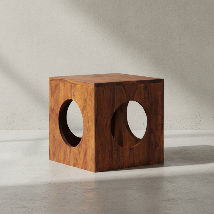 Quadratischer Beistelltisch aus Sheesham-Holz mit Cube-Design_ vielseitige Platzierung_ Stauraummöglichkeiten_ handgefertigt - KADIMA DESIGN_Größe_ 35x35x35 cm_
