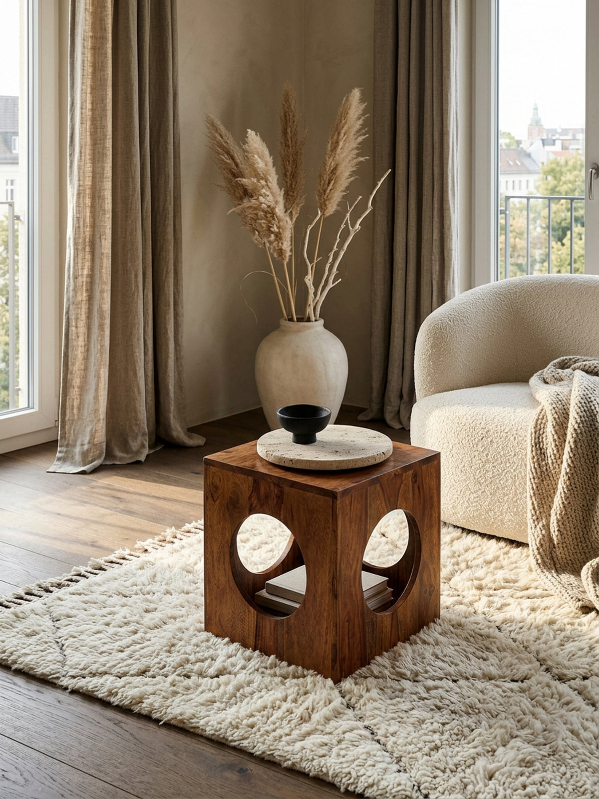 Massivholz Beistelltisch Cube