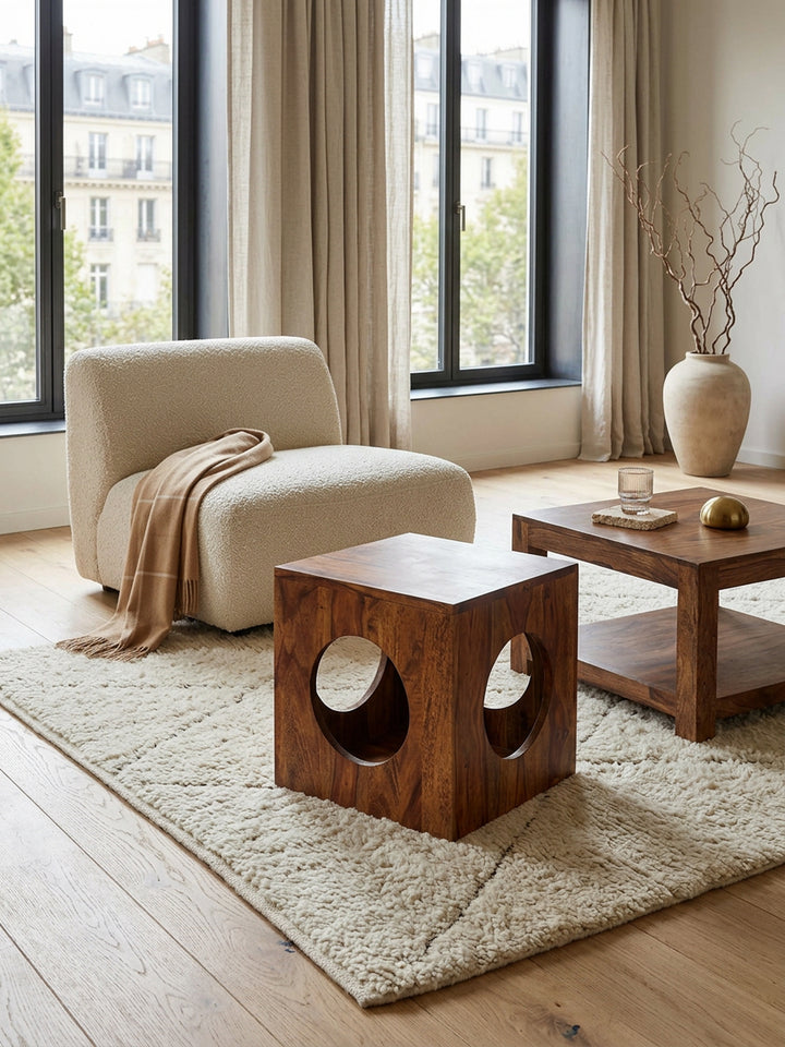 Quadratischer Beistelltisch aus Sheesham-Holz mit Cube-Design_ vielseitige Platzierung_ Stauraummöglichkeiten_ handgefertigt - KADIMA DESIGN_Größe_ 35x35x35 cm_