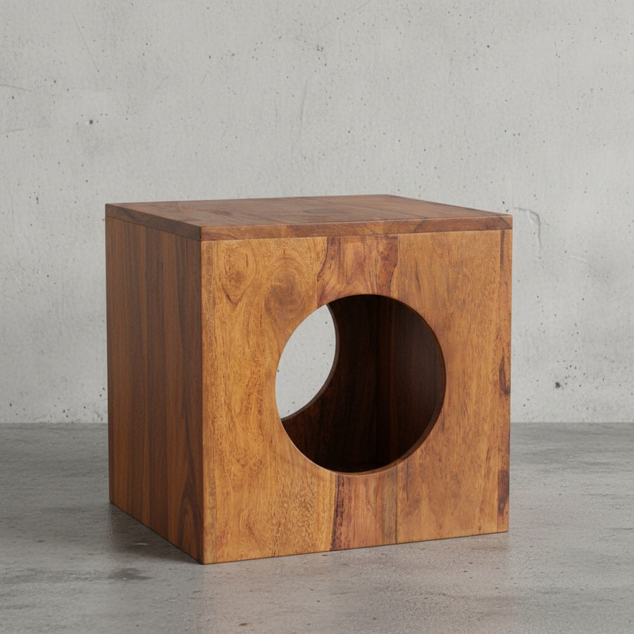 Quadratischer Beistelltisch aus Sheesham-Holz mit Cube-Design_ vielseitige Platzierung_ Stauraummöglichkeiten_ handgefertigt - KADIMA DESIGN_Größe_ 35x35x35 cm_