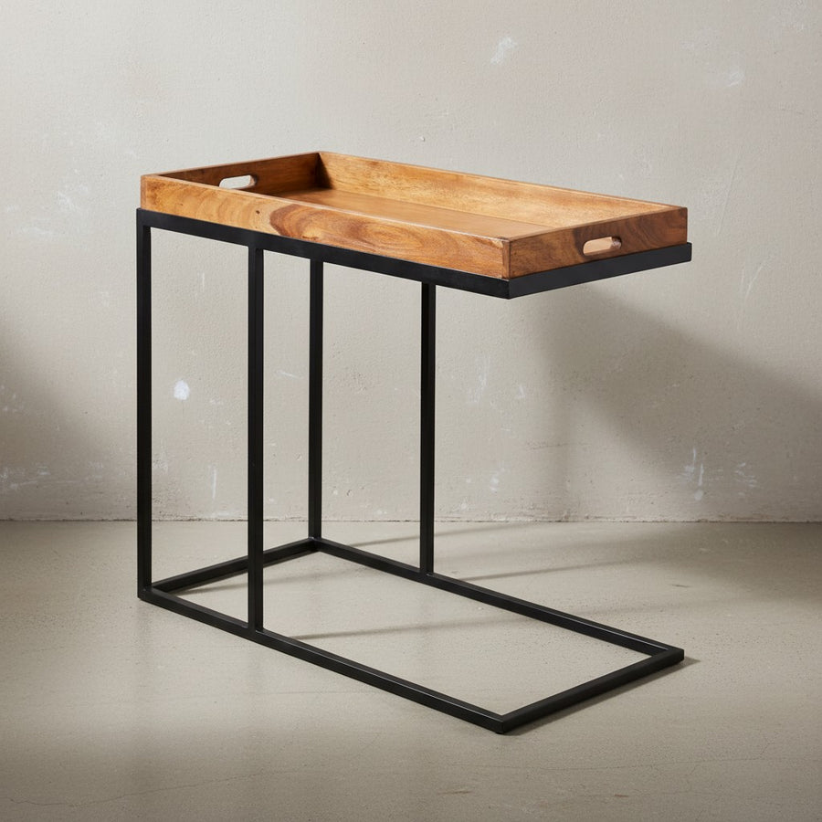 Beistelltisch aus Massivholz und Metall_ Platzsparend_ Vielseitig_ Sheesham - KADIMA DESIGN_Größe_ 70x34x65 cm_