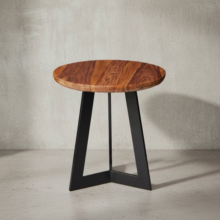 Industrial Beistelltisch Sheesham Holz und Metall_ Rustikales Design_ 35x37x35 cm - KADIMA DESIGN_Größe_ 35x35x37 cm_