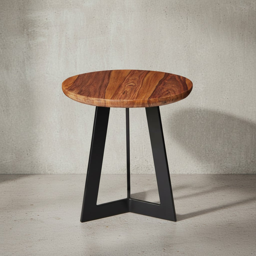 Industrial Beistelltisch Sheesham Holz und Metall_ Rustikales Design_ 35x37x35 cm - KADIMA DESIGN_Größe_ 35x35x37 cm_