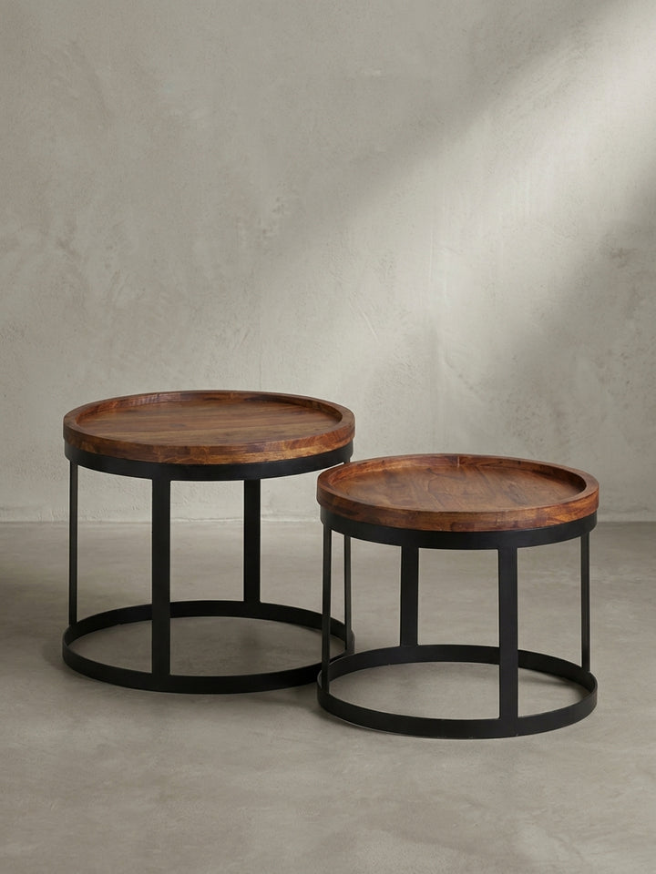 Satztische Sheesham Massivholz natur Seitenansicht 53x53x45 cm schlankes Profil_