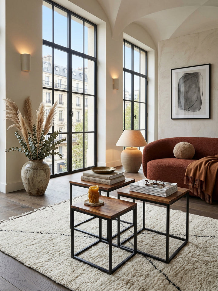 Beistelltisch-Set aus Sheesham Massivholz und Metall_ 3 Größen_ Stilvolles Trio - KADIMA DESIGN_Größe_ 40x40x42 cm_