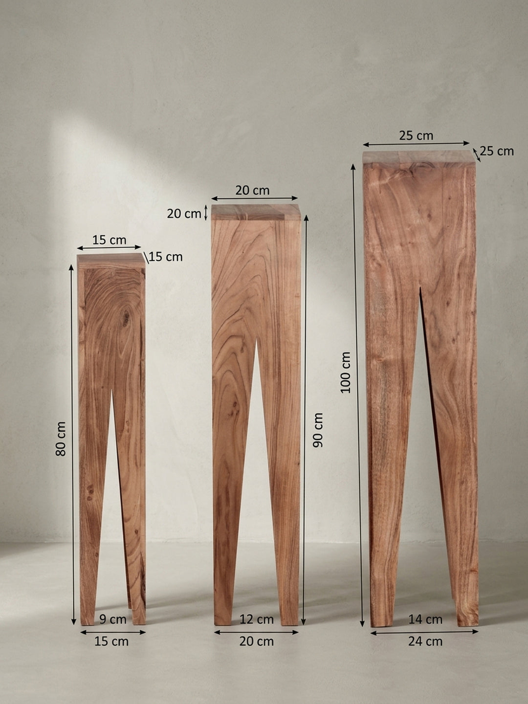 Satztische Akazie Massivholz natur Design modern mit Ablagefach 25x25x100 cm Möbel Einrichtung Wohnzimmer stilvoll zeitgenössisch elegant Wohnen Interior Zuhause hochwertig Premium robust_