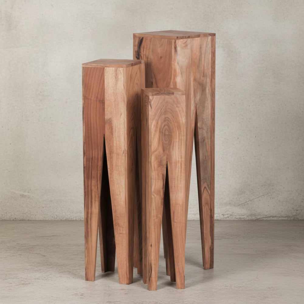 Beistelltisch-Set mit 3 Giraffenbeinen_ Massivholz_ rustikales Ambiente_ handgefertigt - KADIMA DESIGN_Farbe_ Beige_ Größe_ 25x25x100 cm_