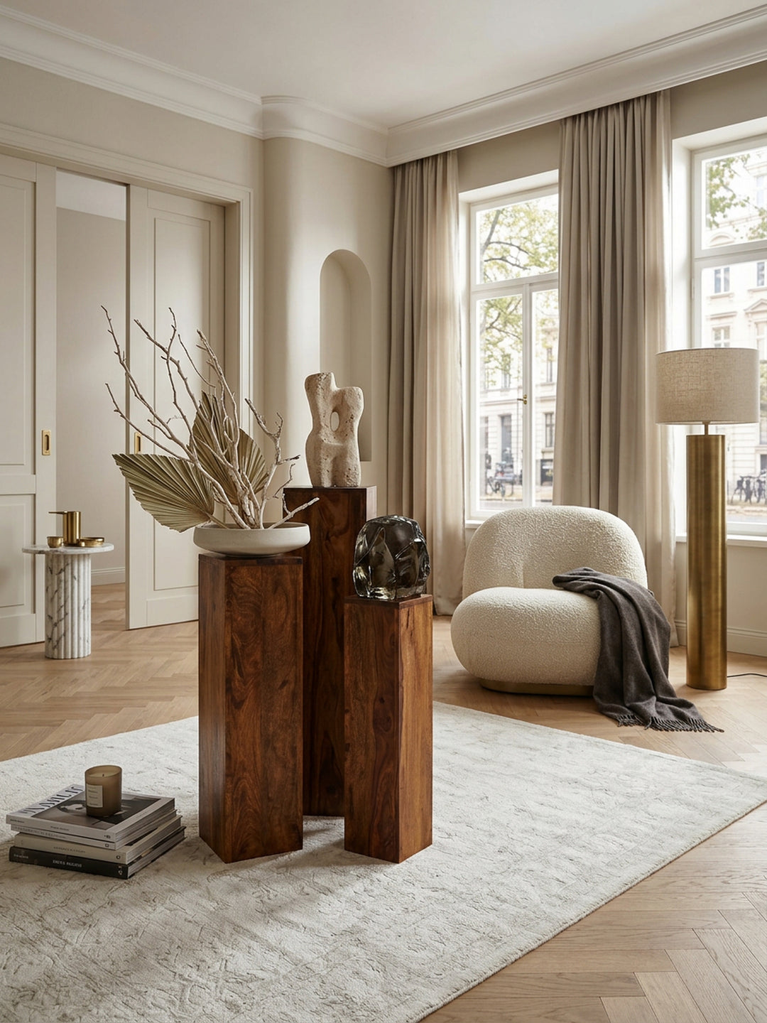 Beistelltisch-Sets Massivholz_ 3-teilig_ einzigartige Maserung_ ineinander verstaubar - KADIMA DESIGN_Farbe_ Braun_ Größe_ 24x24x85 cm_