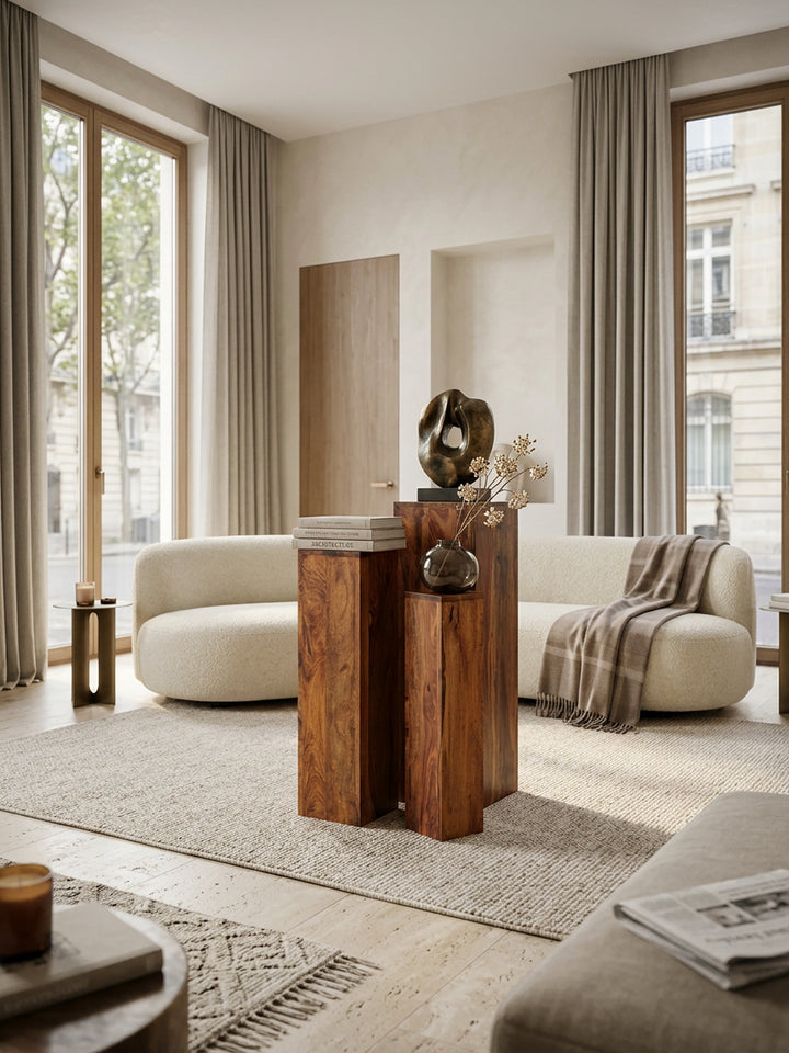 Beistelltisch-Sets Massivholz_ 3-teilig_ einzigartige Maserung_ ineinander verstaubar - KADIMA DESIGN_Farbe_ Braun_ Größe_ 24x24x85 cm_