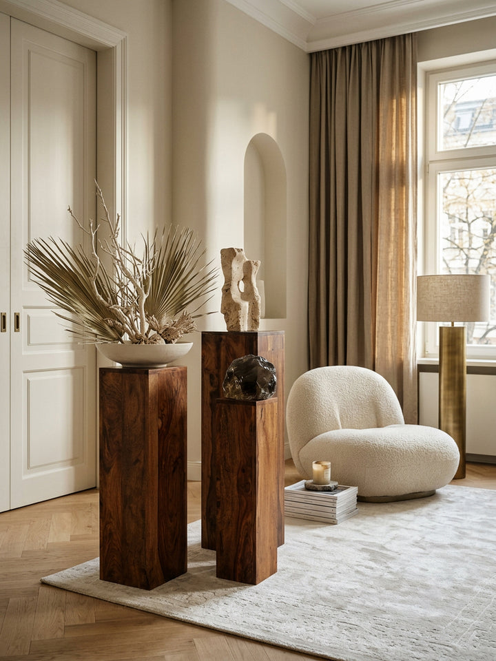 Beistelltisch-Sets Massivholz_ 3-teilig_ einzigartige Maserung_ ineinander verstaubar - KADIMA DESIGN_Farbe_ Braun_ Größe_ 24x24x85 cm_