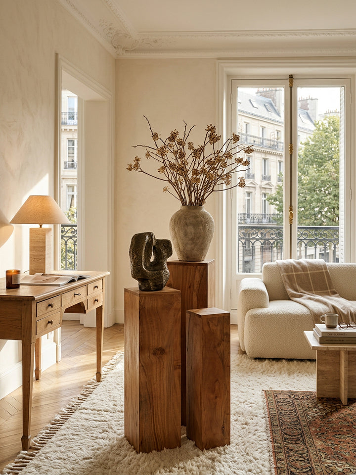 Beistelltisch-Sets Massivholz_ 3-teilig_ einzigartige Maserung_ ineinander verstaubar - KADIMA DESIGN_Farbe_ Beige_ Größe_ 24x24x85 cm_