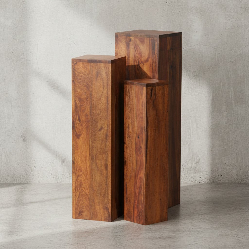 Beistelltisch-Sets Massivholz_ 3-teilig_ einzigartige Maserung_ ineinander verstaubar - KADIMA DESIGN_Farbe_ Braun_ Größe_ 24x24x85 cm_