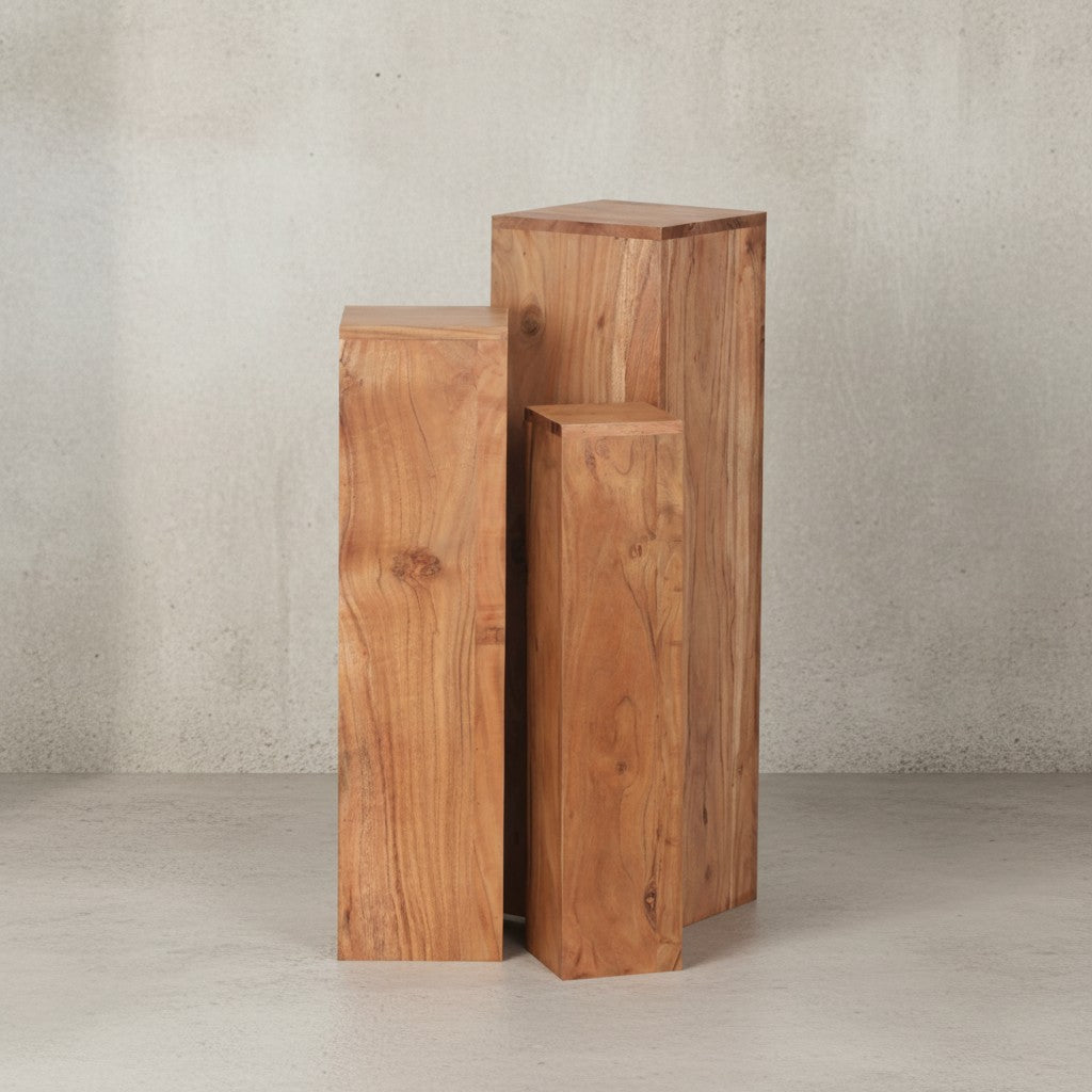 Beistelltisch-Sets Massivholz  3-teilig  einzigartige Maserung  ineinander verstaubar - KADIMA DESIGN Farbe  Beige  Größe  24x24x85 cm