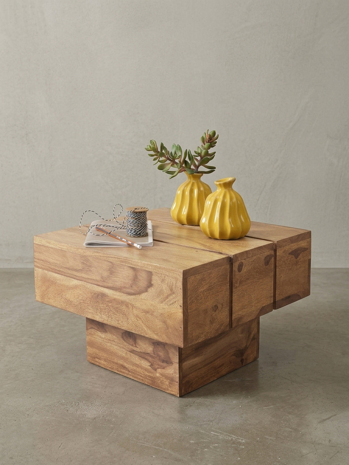 Beistelltische Akazie Massivholz natur 44x44x30 cm - Seitenansicht Studiofoto Produktfoto KADIMA DESIGN freisteller online kaufen Premium Design Möbel