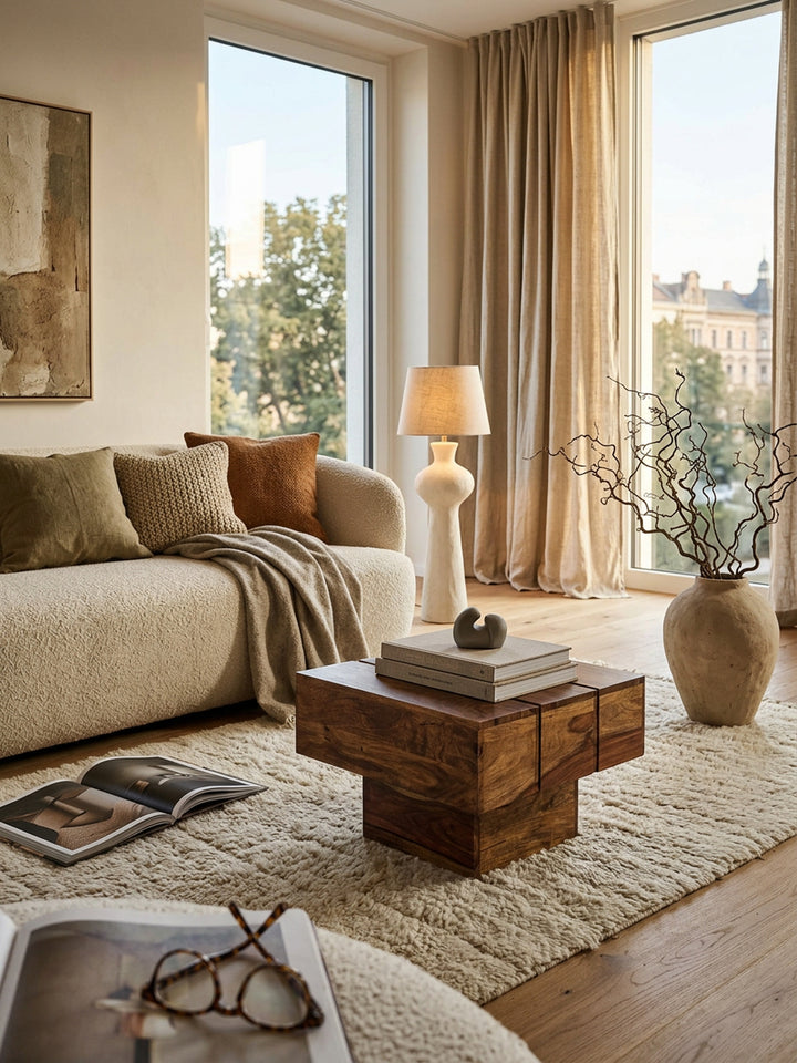 Beistelltisch SAAR_ Massivholz_ 44x44x30 cm_ handgefertigtes Unikat_ Sheesham/Akazie - KADIMA DESIGN_Farbe_ Braun_ Größe_ 44x44x30 cm_