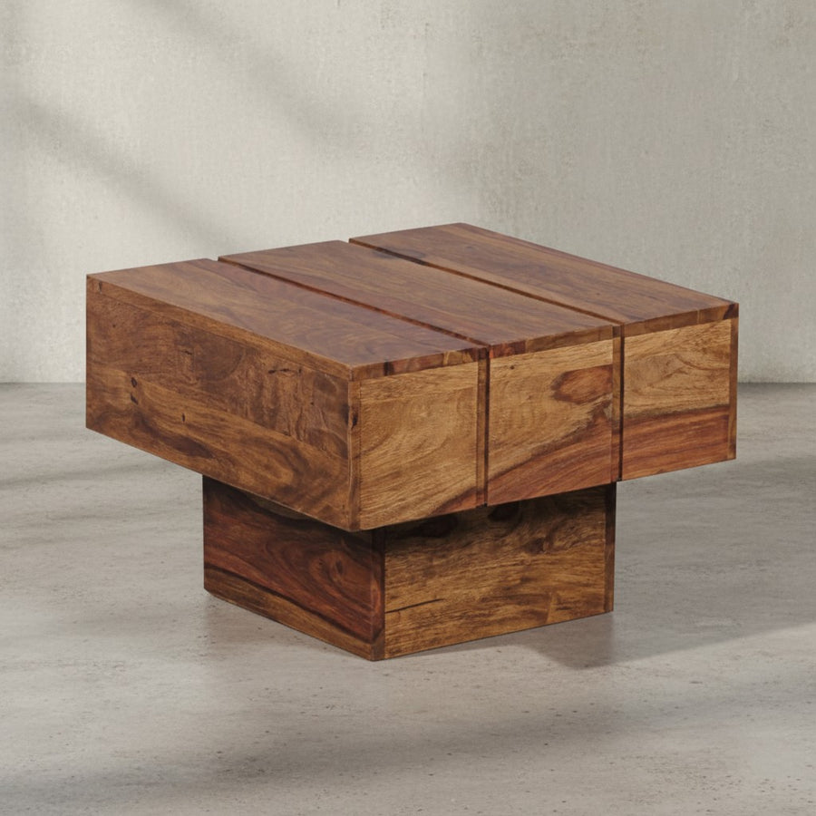 Beistelltisch SAAR_ Massivholz_ 44x44x30 cm_ handgefertigtes Unikat_ Sheesham/Akazie - KADIMA DESIGN_Farbe_ Braun_ Größe_ 44x44x30 cm_