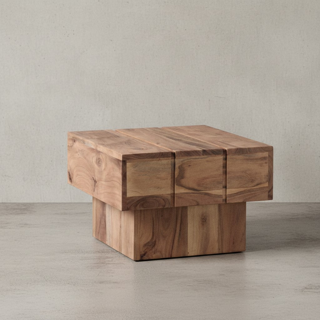 Beistelltisch SAAR_ Massivholz_ 44x44x30 cm_ handgefertigtes Unikat_ Sheesham/Akazie - KADIMA DESIGN_Farbe_ Beige_ Größe_ 44x44x30 cm_