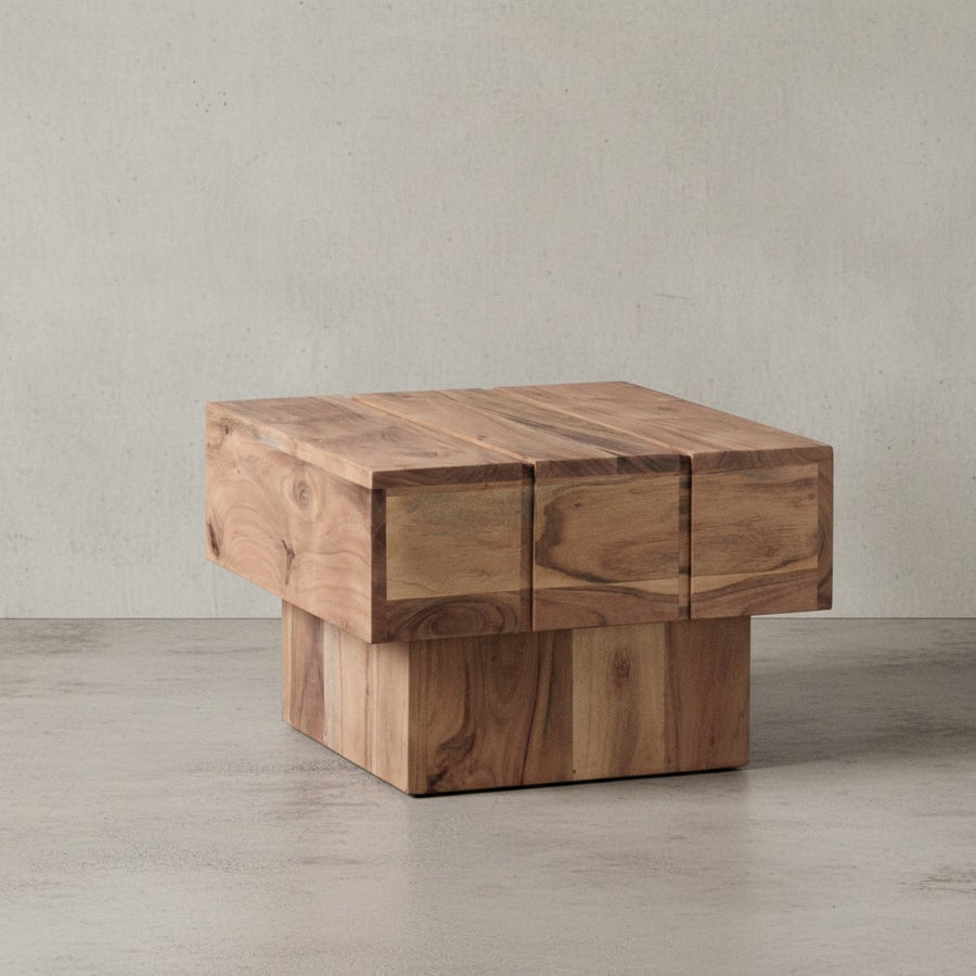 Beistelltisch SAAR_ Massivholz_ 44x44x30 cm_ handgefertigtes Unikat_ Sheesham/Akazie - KADIMA DESIGN_Farbe_ Beige_ Größe_ 44x44x30 cm_