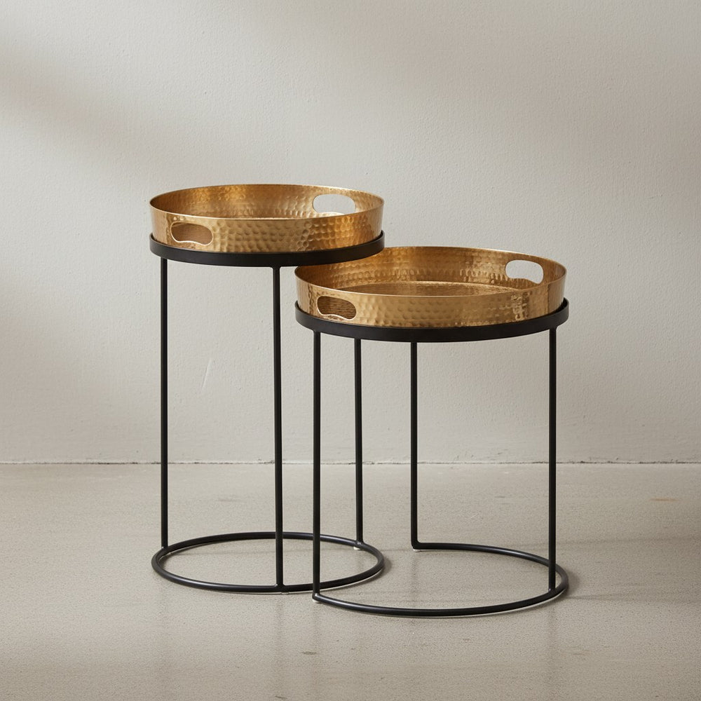 Beistelltische NERA_ Hammerstruktur_ Griffmulden_ Aluminium &amp; Stahl_ abnehmbare Tischplatten - KADIMA DESIGN_Farbe_ Gold_ Größe_ 38x38x45 cm_