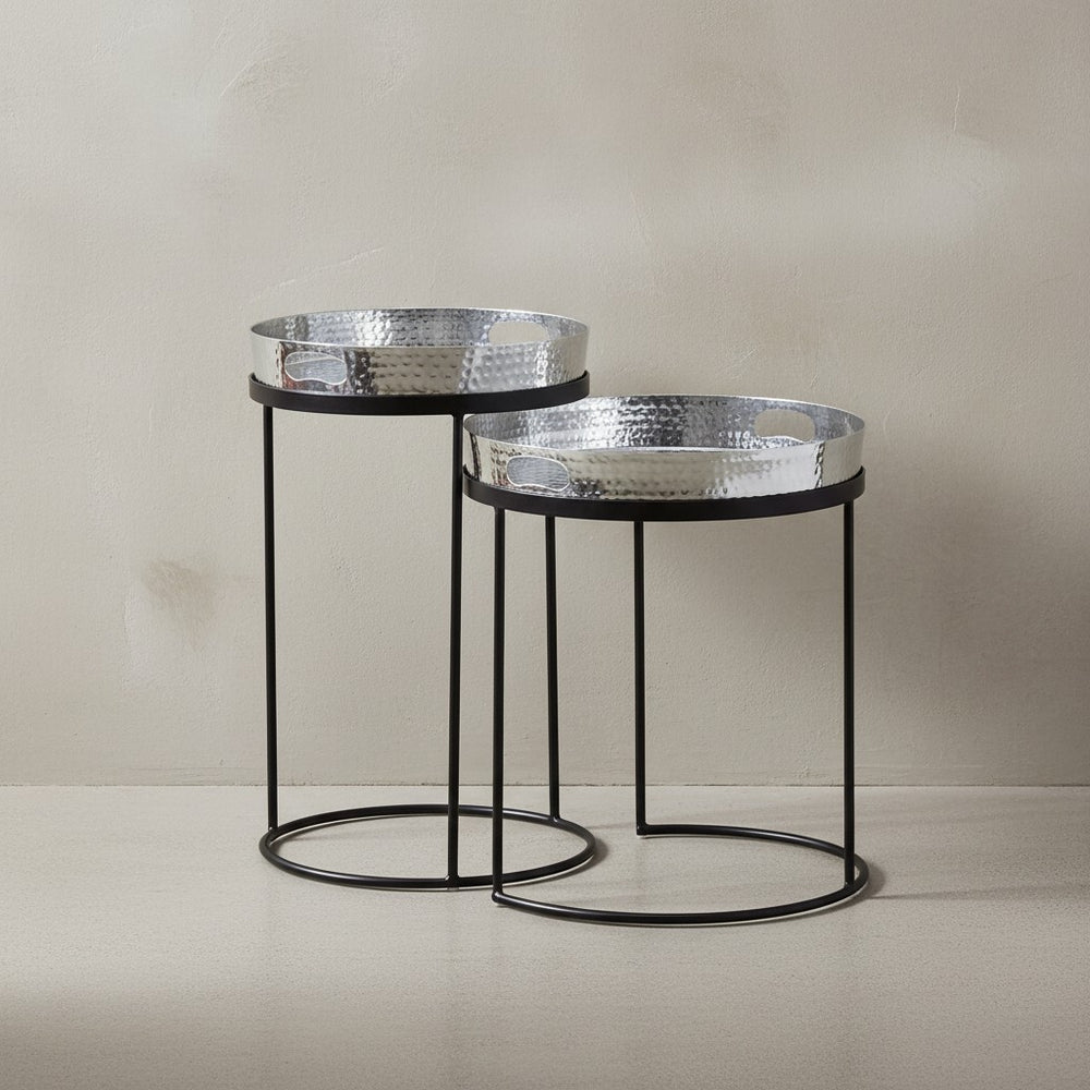 Beistelltische NERA_ Hammerstruktur_ Griffmulden_ Aluminium &amp; Stahl_ abnehmbare Tischplatten - KADIMA DESIGN_Farbe_ Silber_ Größe_ 38x38x45 cm_