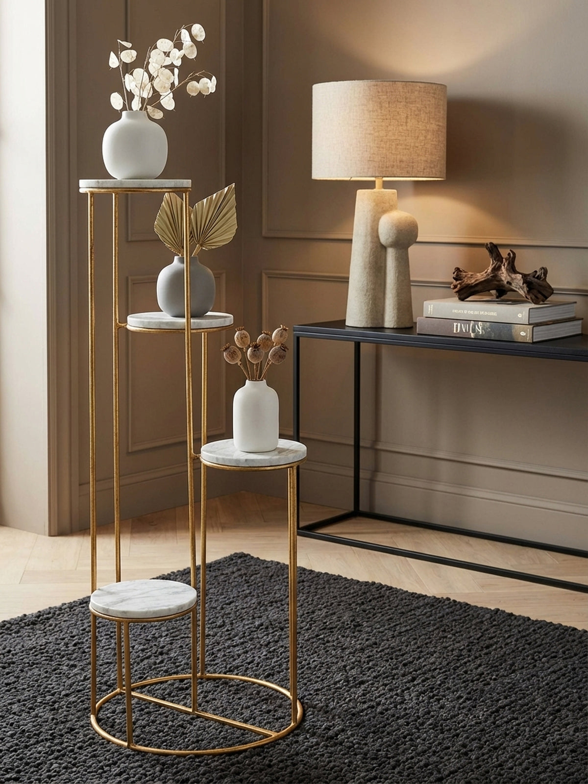 Marmor Blumenständer Weiß Gold