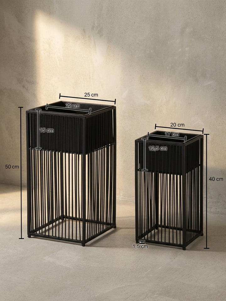 Technisches Maßbild des Blumentopf-Sets mit genauen Abmessungen: Höhe 50 cm und 40 cm, Breite 25 cm und 20 cm, ideal zur Raumplanung._