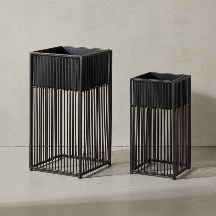 Blumentopf 2er Set Metall Pflanzkübel Schwarz mit Gestell_ Quadratisch - KADIMA DESIGN_Größe_ 25x25x50 cm_