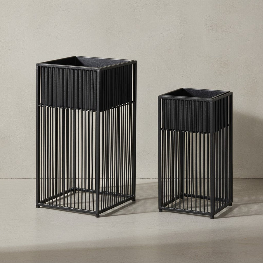 Blumentopf 2er Set Metall Pflanzkübel Schwarz mit Gestell_ Quadratisch - KADIMA DESIGN_Größe_ 25x25x50 cm_