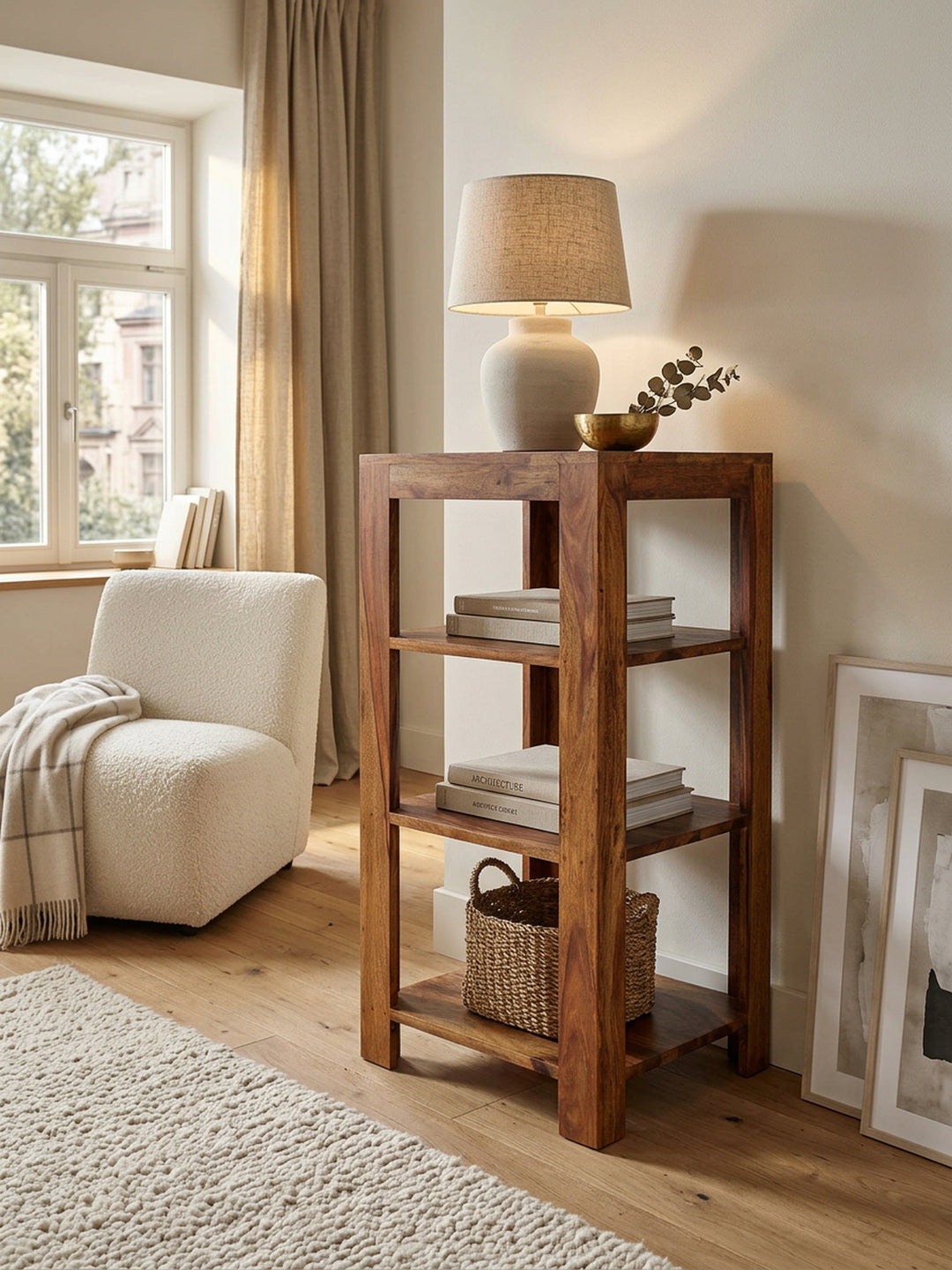 Massivholz Bücherregal_ Mehrzweck-Stauraum_ Sheesham_ 3-4 Böden_ handgefertigt_ pflegeleicht - KADIMA DESIGN_Größe_ 44x44x80 cm_