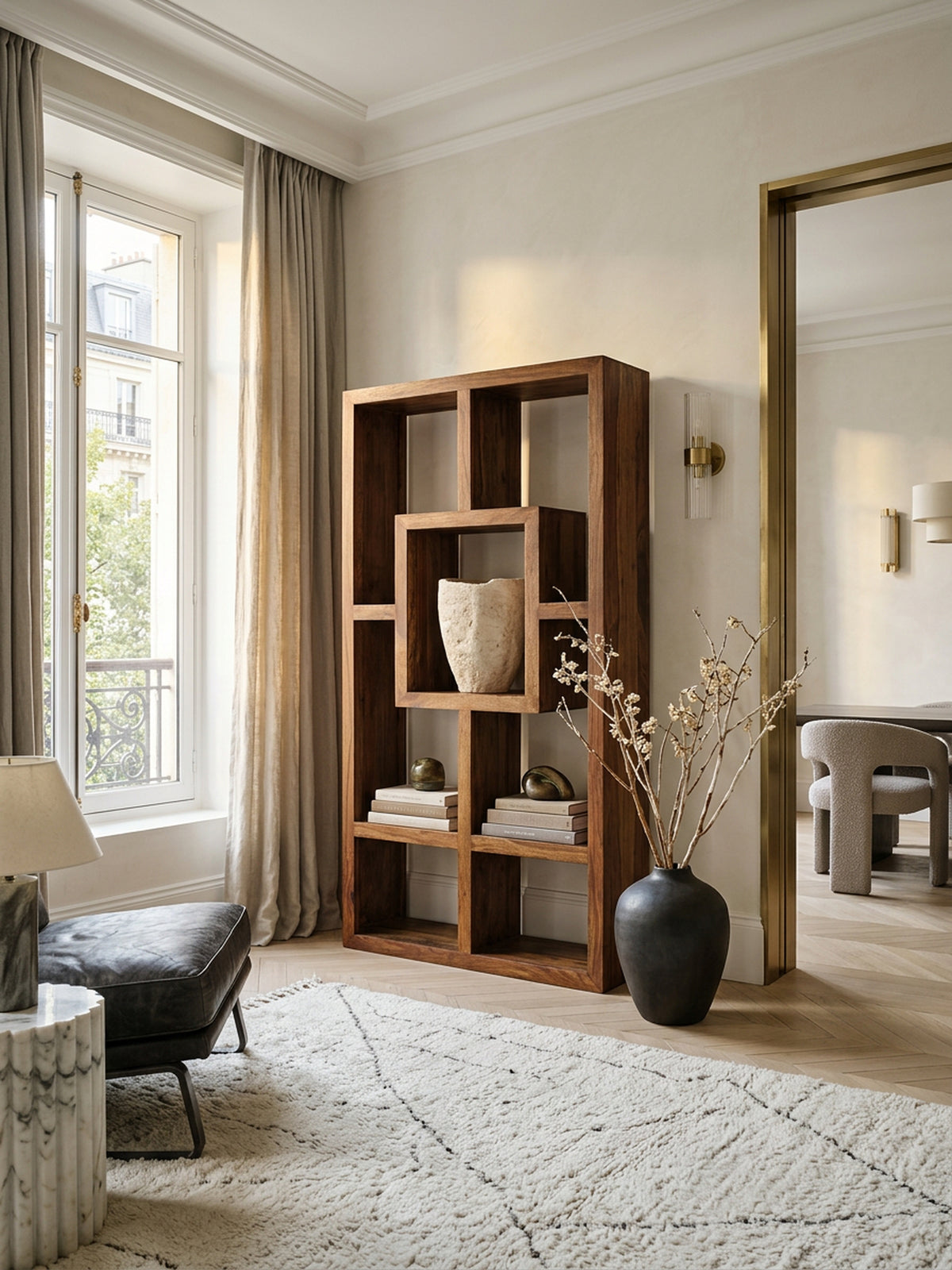 Bücherregal NAKO Sheesham-Holz  90x180 cm  Landhaus-Stil  Ablagefächer - KADIMA DESIGN Größe  90x35x180 cm