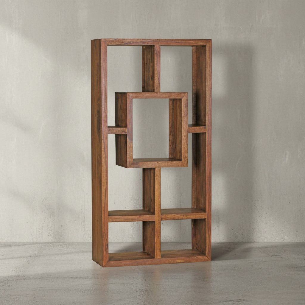 Bücherregal NAKO Sheesham-Holz_ 90x180 cm_ Landhaus-Stil_ Ablagefächer - KADIMA DESIGN_Größe_ 90x35x180 cm_