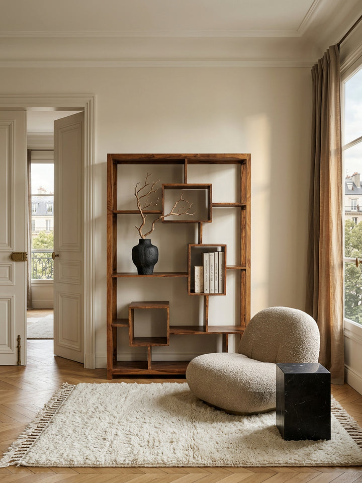 Bücherregal aus Sheesham-Holz_ 115x180 cm_ Landhaus-Stil_ Ablagefächer - KADIMA DESIGN_Größe_ 115x40x180 cm_