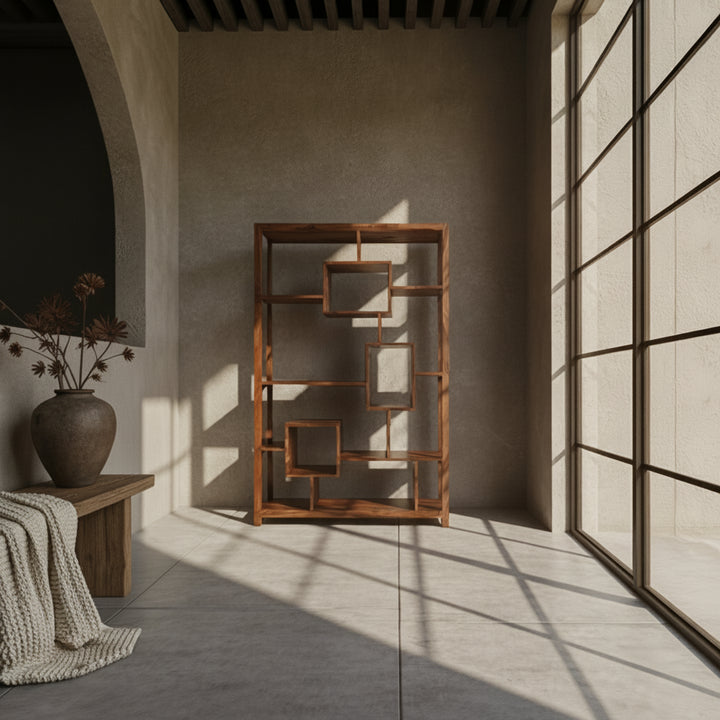 Design-Regal aus Holz mit offenen Fächern in geometrischer Form – Möbel online bei Kadima Design_