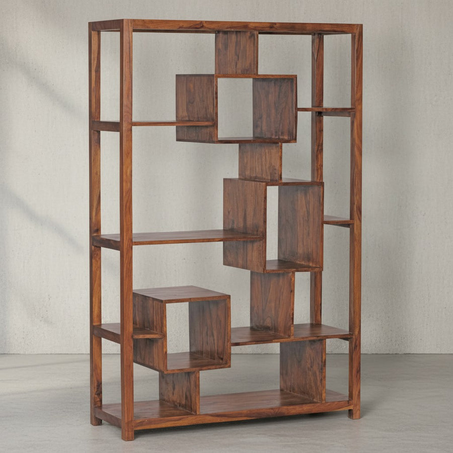 Bücherregal aus Sheesham-Holz_ 115x180 cm_ Landhaus-Stil_ Ablagefächer - KADIMA DESIGN_Größe_ 115x40x180 cm_