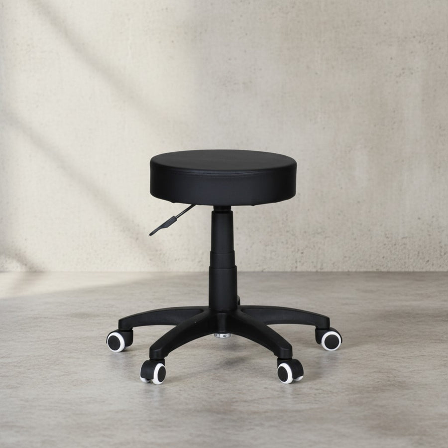 Büro- und Kosmetikhocker mit Leder-Optik_ 360° drehbar_ höhenverstellbar 44-55 cm_ stabil - KADIMA DESIGN_Farbe_ Schwarz_ Größe_ 50x50x55 cm_