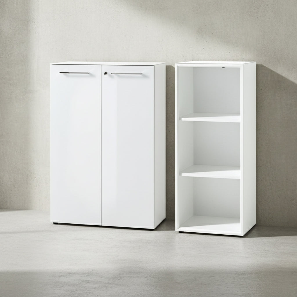 Büro-Set 2-tlg 120cm hoch Kommode x Regal - Glas Front_