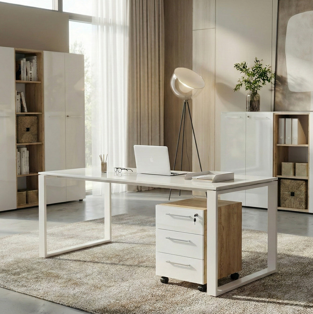 Büro-Set 2-tlg 120cm hoch Kommode x Regal - Glas Front