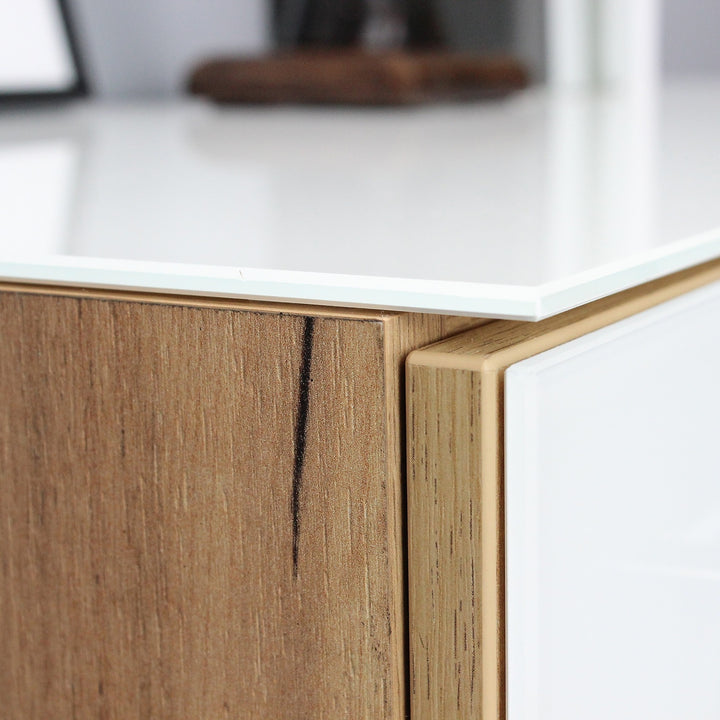 Büro-Set MUENCHEN 2-teilig | Kommode x Regal | Glas Front &amp;amp; Abschließbar | Chalet-Eiche-Nb./Weiß  _