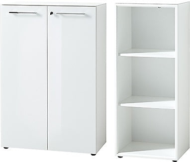 Büro-Set MUENCHEN 2-teilig | 120cm hoch | Kommode x Regal | Glas Front &amp;amp; Abschließbar