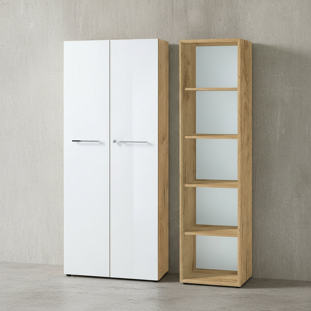 Büro-Set 2-teilig - Schrank Regal 5 OH - Glas Front Modern_