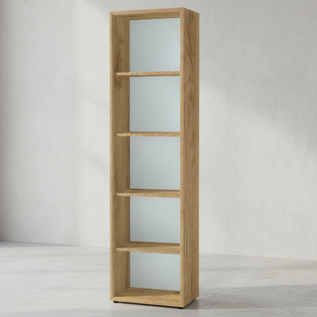 Büro-Set MUENCHEN 2-teilig | Schrank &amp; Regal 5 OH | Glas Front &amp; Abschließbar | Chalet-Eiche-Nb./Weiß_